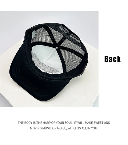 Cappelli da baseball unisex nuovi con color block, stampa lettering e ricamo, stile hip hop, rete traspirante, visiera parasole, trucker street versatili