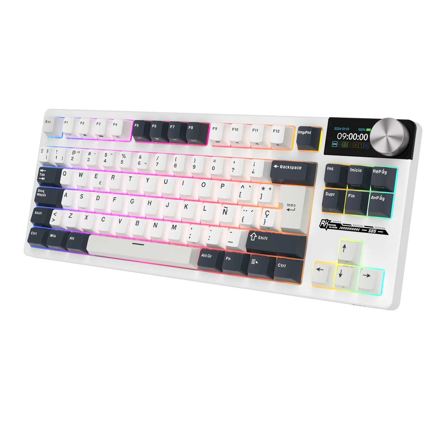 RK ROYAL KLUDGE S85 TFT Color Screent Mechanical Keyboard Tri Mode Wireless 85 Keycaps Hot-Swappable Gamer Keyboard RGB Backlit