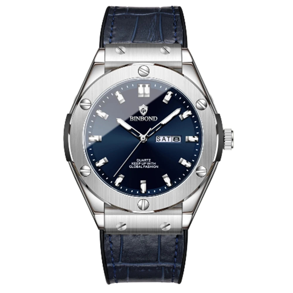Men’s watch, casual style, leather strap, automatic or quartz model, luxury accessory, ideal gift idea, trendy wristwatch.