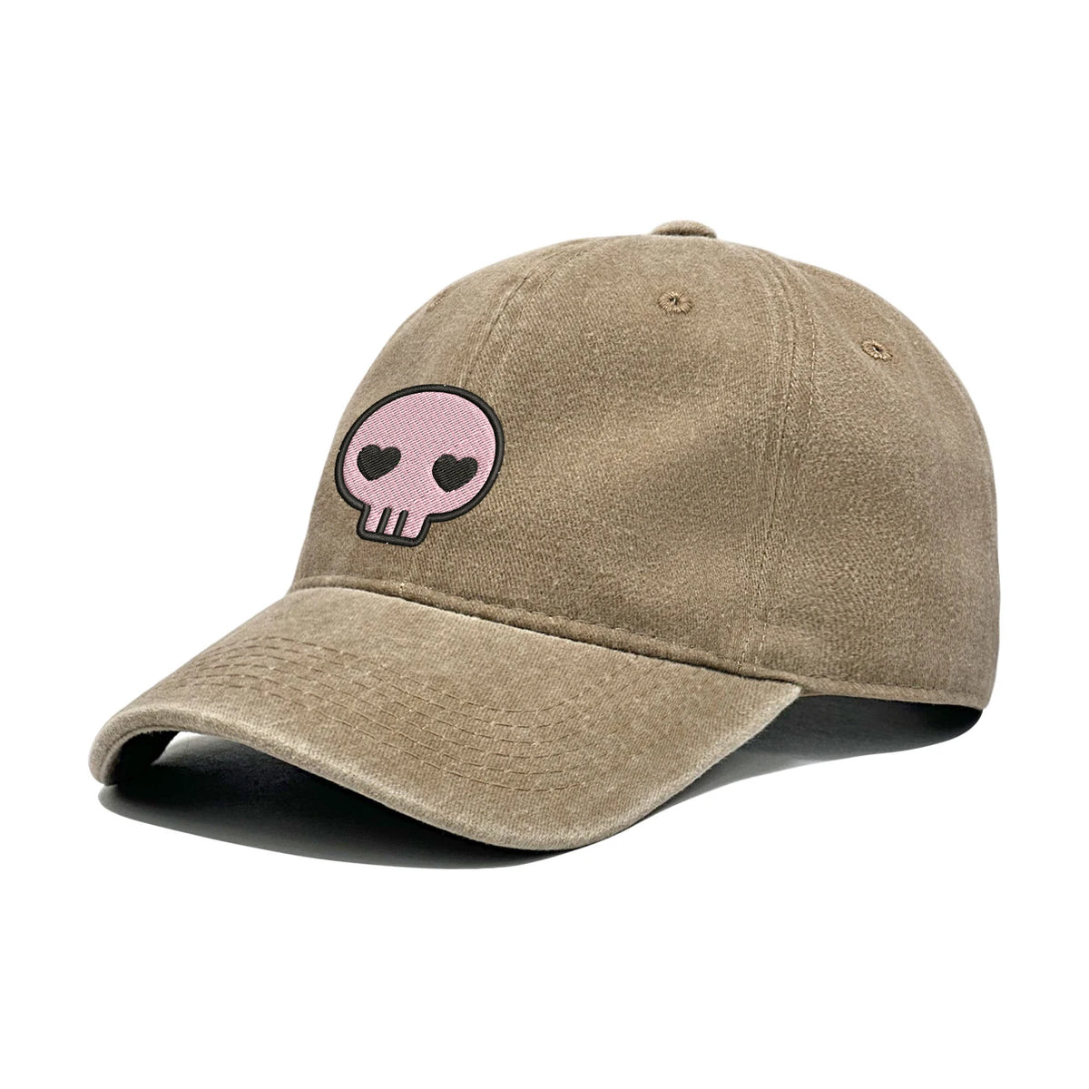 Retro-Baseballkappe im Washed-Distressed-Look mit Totenkopf-Stickerei, Dad-Hat für Damen und Herren, lässige, verstellbare Outdoor-Sonnenkappe 260617