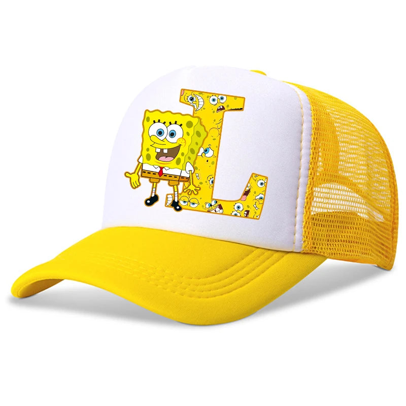 Spongebob-baseballkasketter til børn – kawaii-tegneserie med bogstaver – afslappet solhat til børn – justerbar kasket med skygge – fødselsdagsgaver