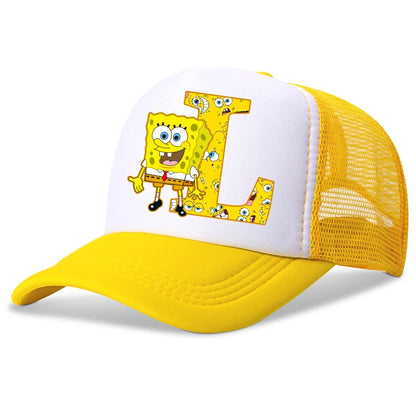Spongebob-baseballkasketter til børn – kawaii-tegneserie med bogstaver – afslappet solhat til børn – justerbar kasket med skygge – fødselsdagsgaver
