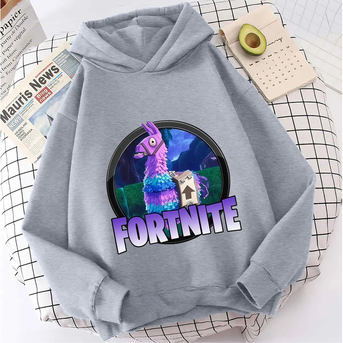 FORTNITED Sweat-shirt pullover com capuz de manga comprida para criança, menina e menino, streetwear, moda anime, roupa infantil, top para bebé, presente