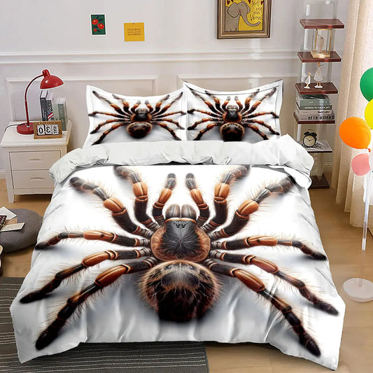 3D Furry spider close-up Pattern Duvet Cover Set Digital Print Colorful Polyester Bedding with Zipper Closur for kids gifts