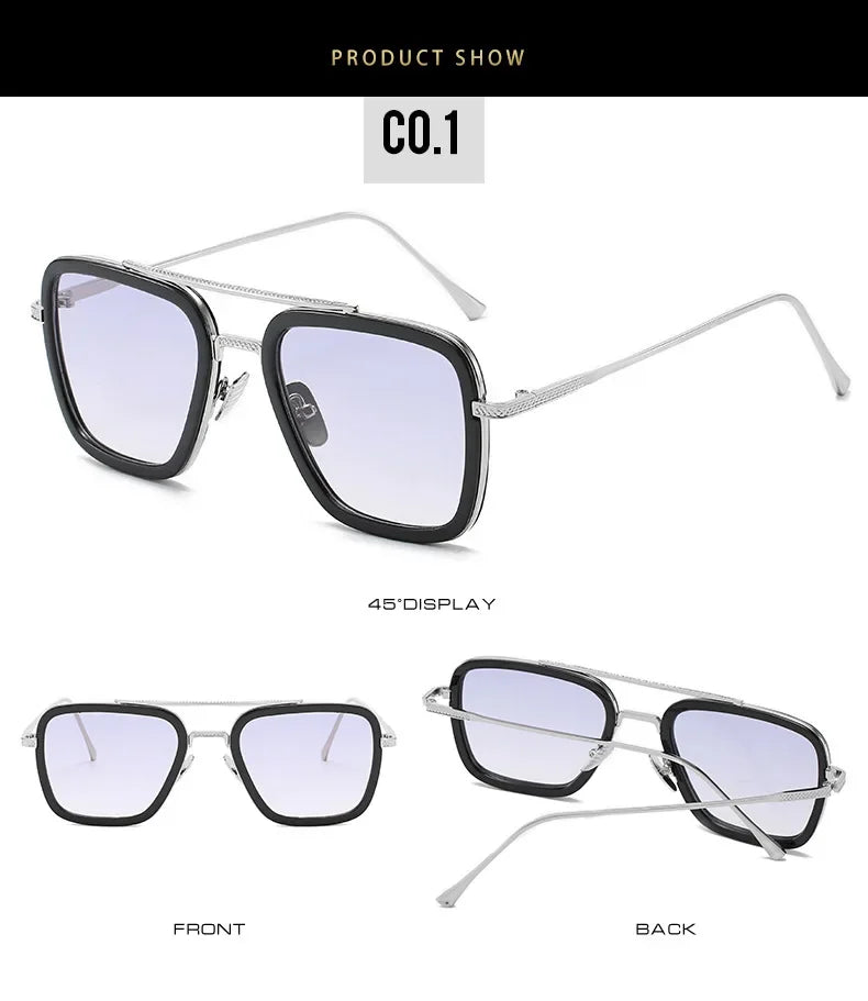 Sun Glasses Fashion Square frame Tony Stark Style Women Sunglasses Men Square Brand Design Sun Glasses Oculos Retro Male Iron