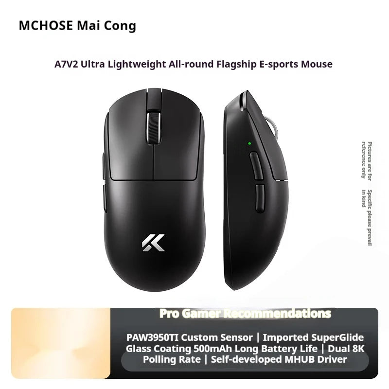 MCHOSE A7 V2 Ultra+ Wireless Gaming Mouse Tri-Mode Lightweight PAW3950 Ti Sensor 42000 DPI Esports Mouse with 500mAh Battery
