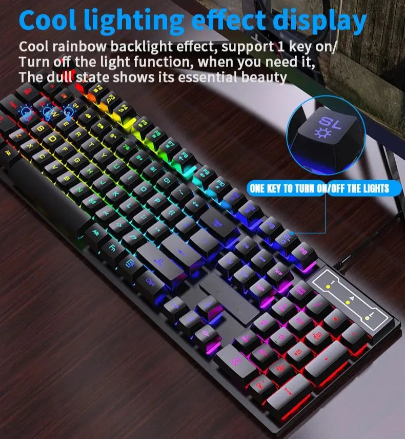 Set tastiera e mouse cablati da gaming ergonomici con tastiera 104 tasti, retroilluminazione RGB con effetto respiro, per computer, laptop, gamer e ufficio