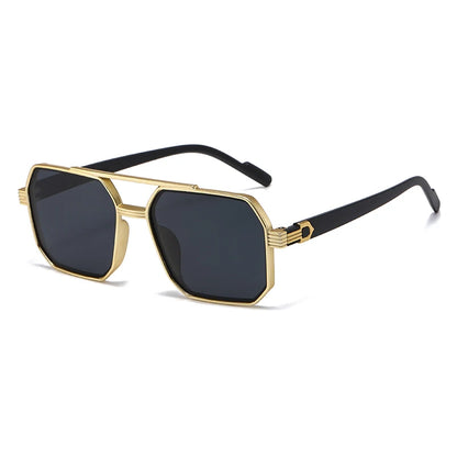 2pcs Trendy Metal Polygonal Pilot Women Sunglasses Luxury Double Beam Men Sunglass Outdoor Driving Shade Sunglasses Unisex UV400