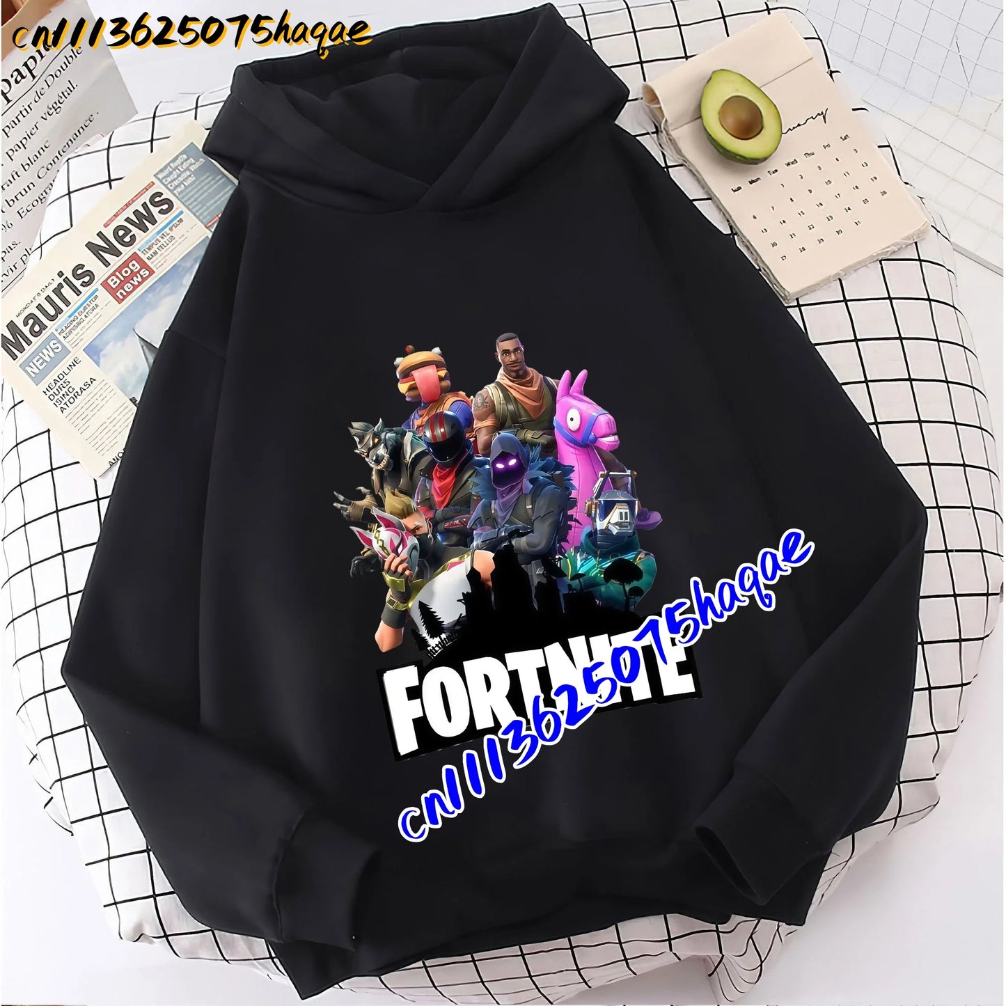 FORTNITED Sweat-shirt pullover com capuz de manga comprida para criança, menina e menino, streetwear, moda anime, roupa infantil, top para bebé, presente