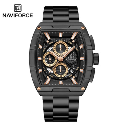 NAVIFORCE Luxury Chronograph Quartz Watch for Men Fashion Tonneau Stainless Steel Man Watches Waterproof Luminous WristWatch