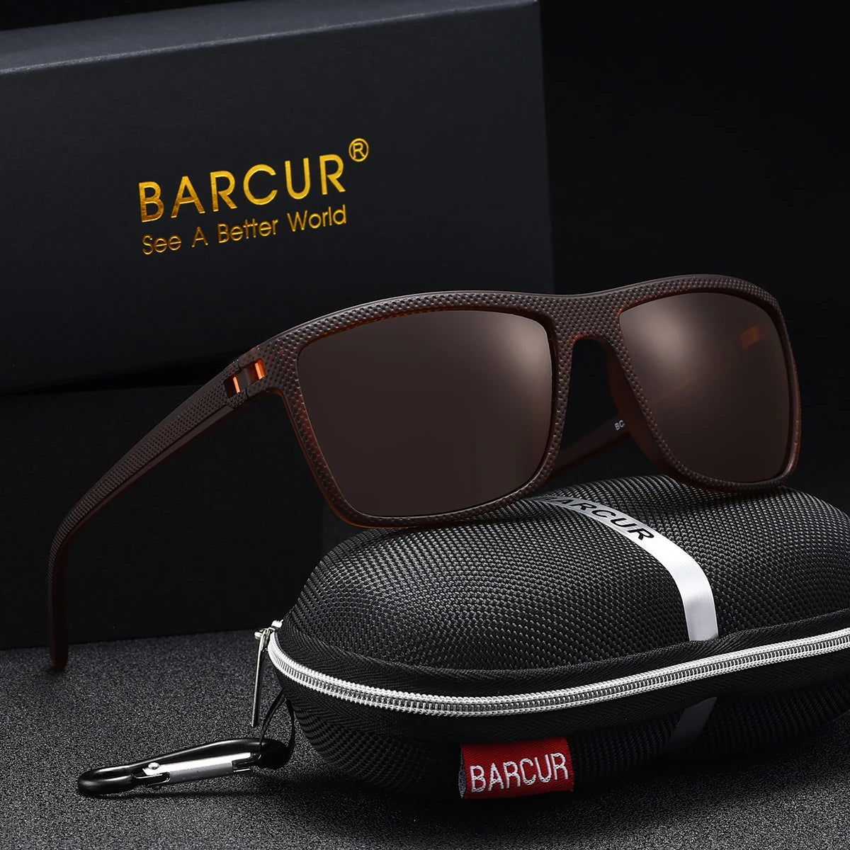 BARCUR Brand Classic Men Sunglasses Comfort Durable PC Rectangular Frame TAC Lens Versatile Age Polarized Sunglasses