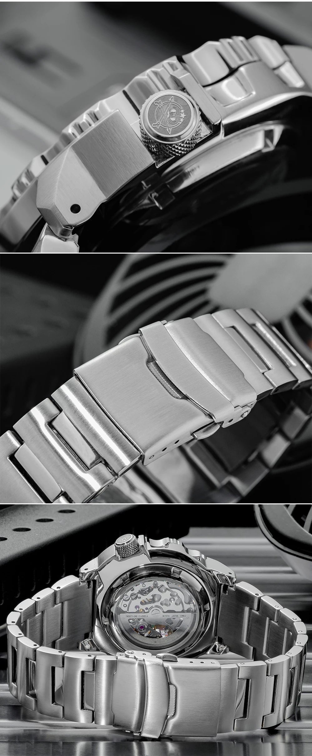 ADDIESDIVE  Luxury Automatic Watches for Men Sapphire 8N24 Stainless Steel Skeleton Luminous 20Bar Waterproof Gift Box Watch