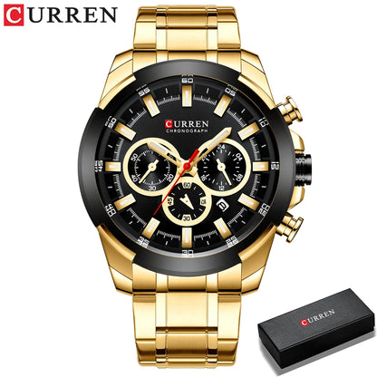 Montre chronographe pour homme CURREN, grand cadran de 48 mm, bracelet en acier inoxydable, trois sous-cadrans, montre-bracelet de sport à quartz, style luxueux