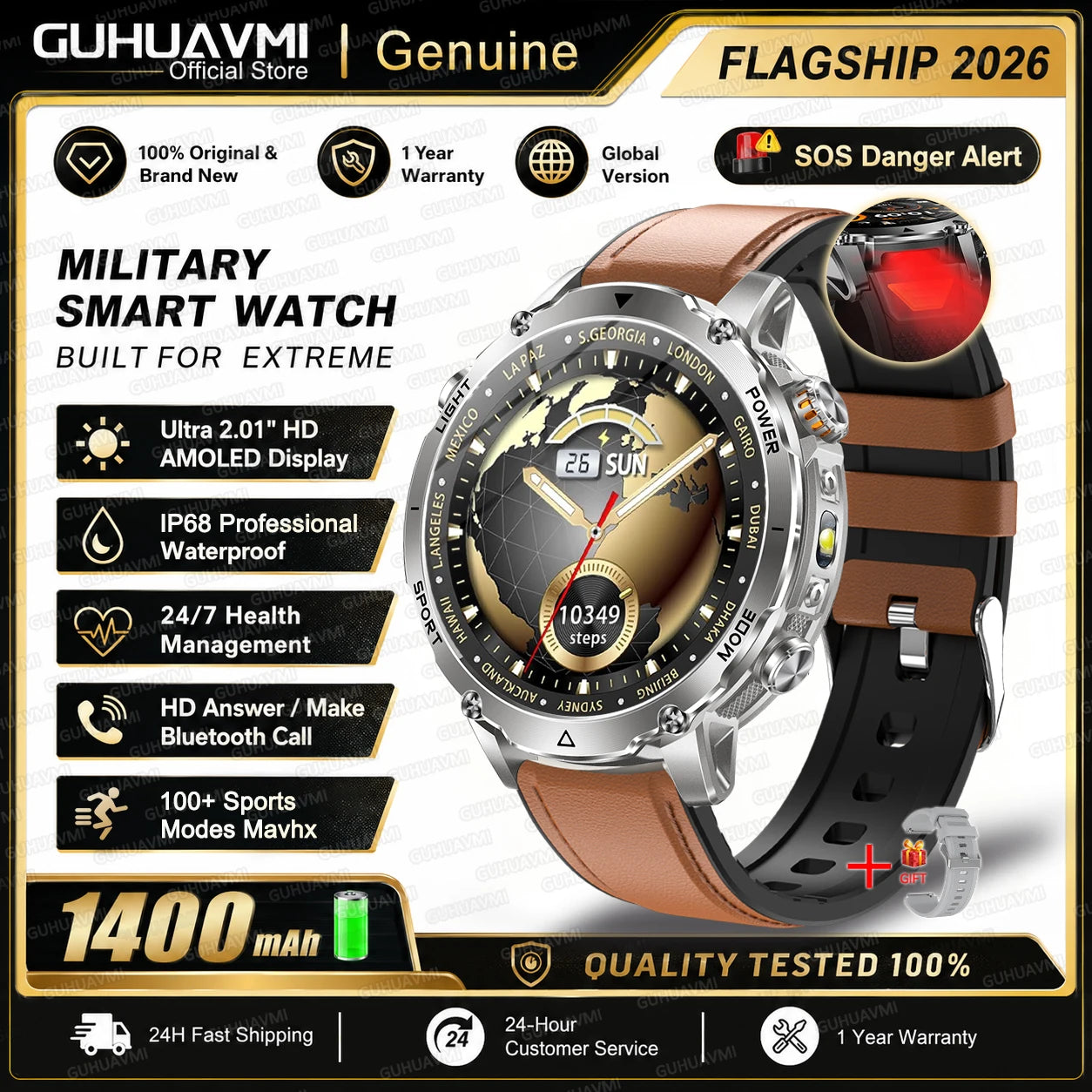 2026 TANK Ultra New 1400mAh Big Battery Smart Watch Men GPS path Sport Flashlight BT Call Waterproof Outdoor Military Smartwatch
