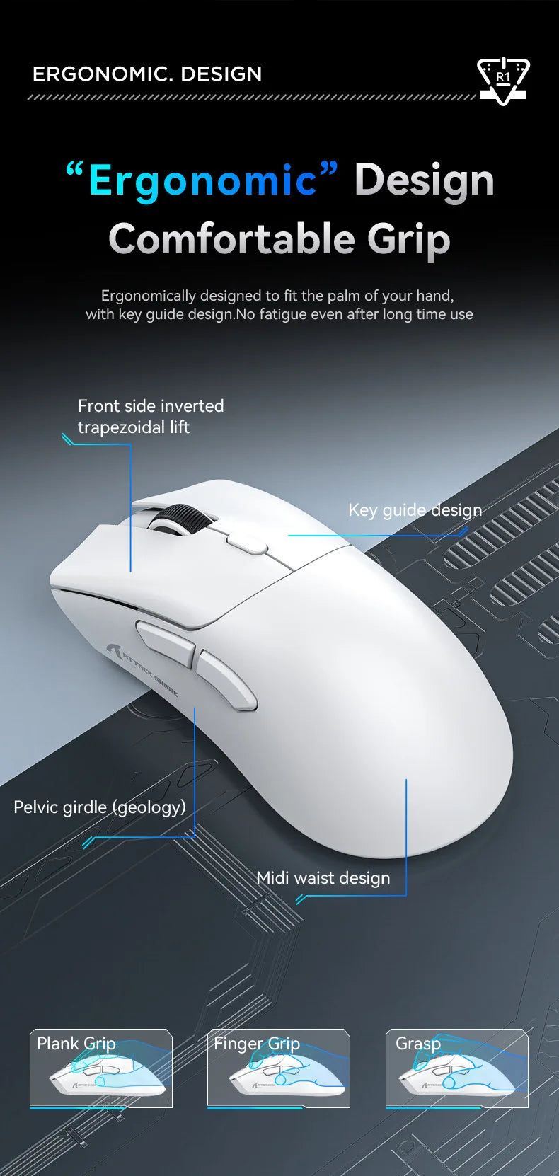 Attack Shark R1 Lightweight Bluetooth 2.4G Wireless Gaming Mouse PAW3311 18000DPI Ergonomic Macro Mice
