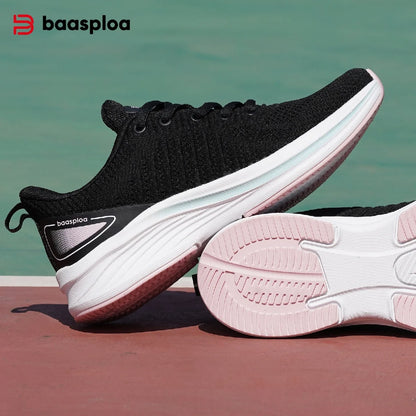 Baasploa Women Sport Shoes Comfort Lightweight Running Shoes for Women Mesh Breathable Casual Sneakers White Walking Sneakers