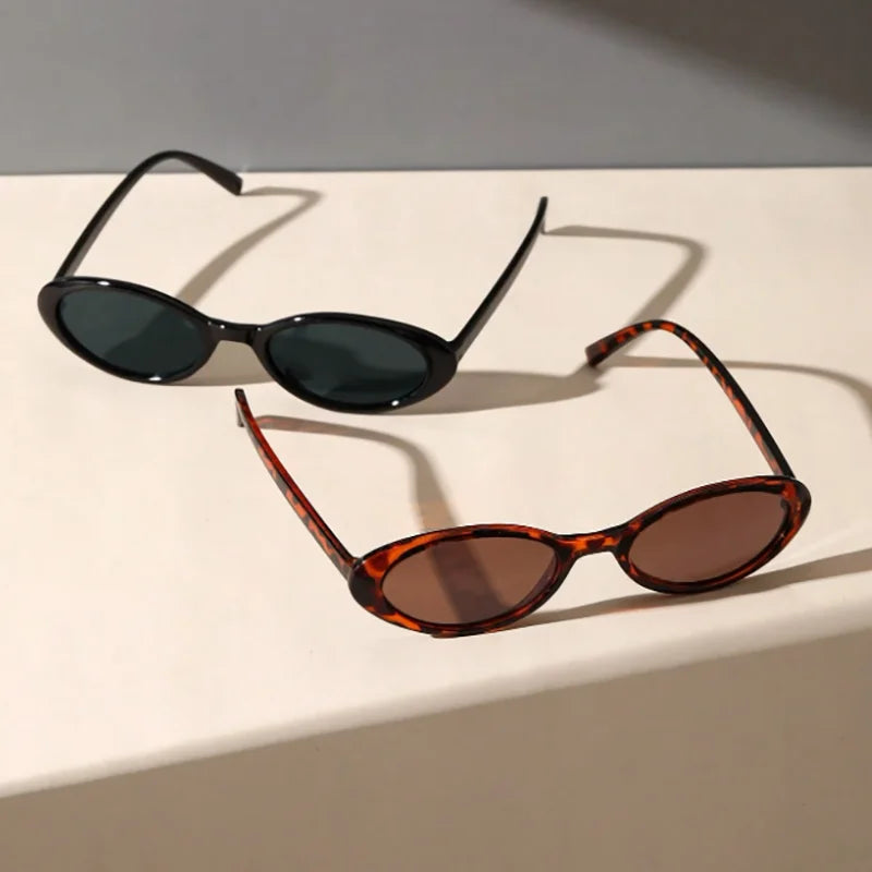 2PCS Plastic Small Frame Oval Classic Decorative Fashion Sunglasses For Outdoor Travel Driving Seaside Holidays