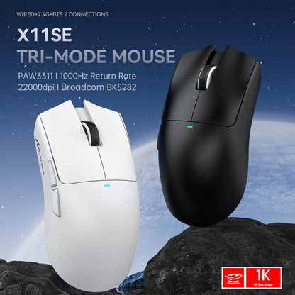 Ratón gaming inalámbrico ATTACK SHARK X11SE, trimodo, superligero de 63g con sensor PAW3311, 22000 DPI, batería de 300mAh, controlador dual
