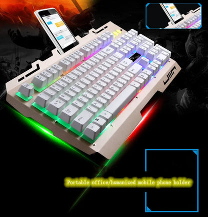 USB Keyboard G700 Waterproof Business Personality Mechanical Feel Metal Glow Mobile Phone Stand Gaming Keyboard