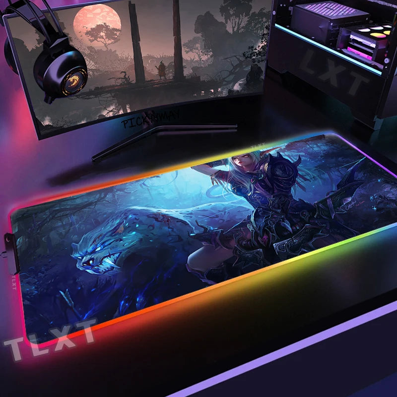 World Of Warcraft RGB Mousepad Large Gaming Mousepads Luminous Mouse Pad WOW Big Desk Pad LED Mouse Mat Backlit Keyboard Mats