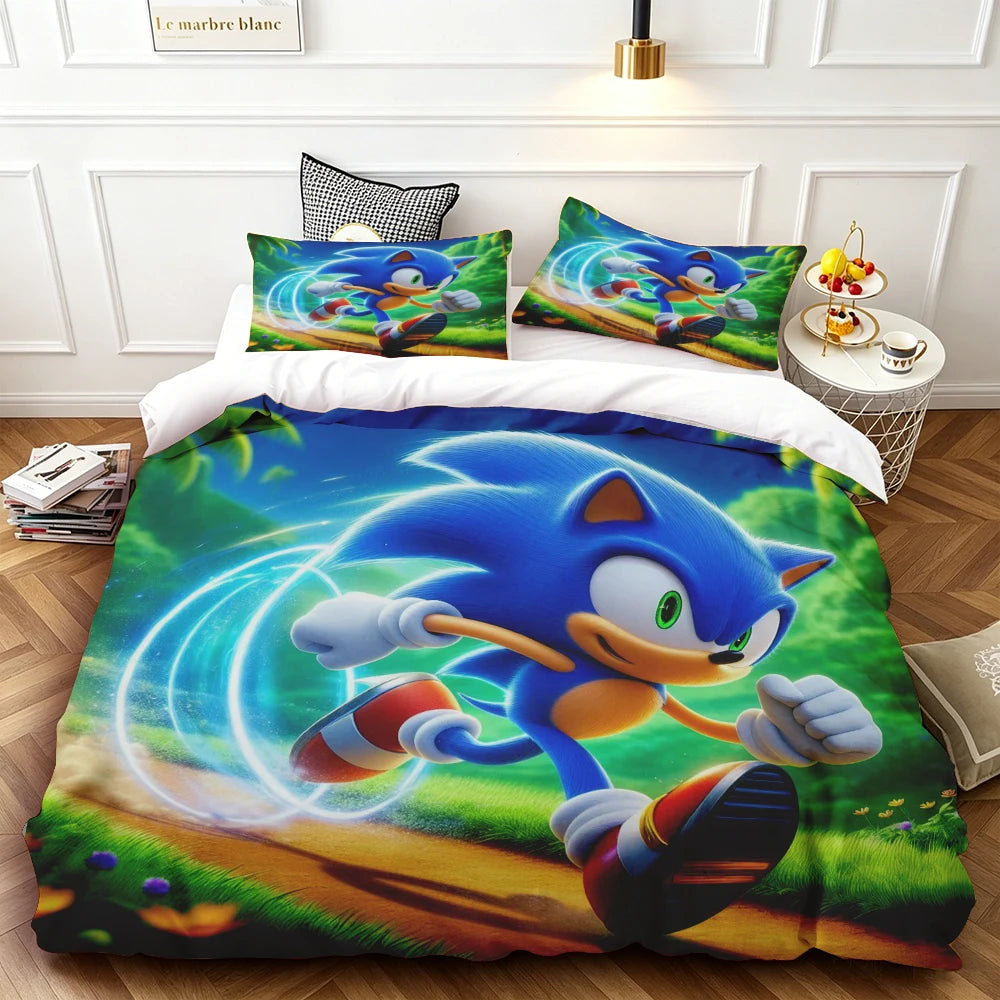 Cartoon Kids Sonics Duvet Cover Cool Bedding Set Comforter Cover with Pillowcase Queen King Bedroom Children Teens beautiful