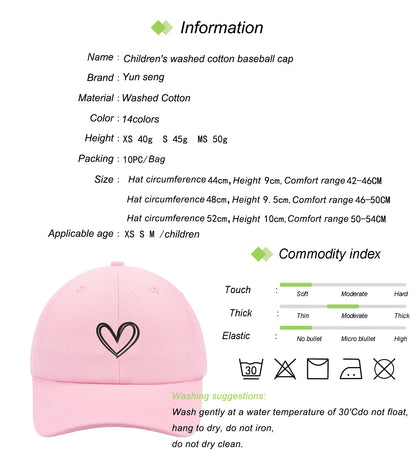 Cartoon heart-shaped Baby Baseball Cap Cute Solid Color Toddler Sun Hat with Ears Summer Adjustable Kids Boy Girl Peaked Cap ﻿