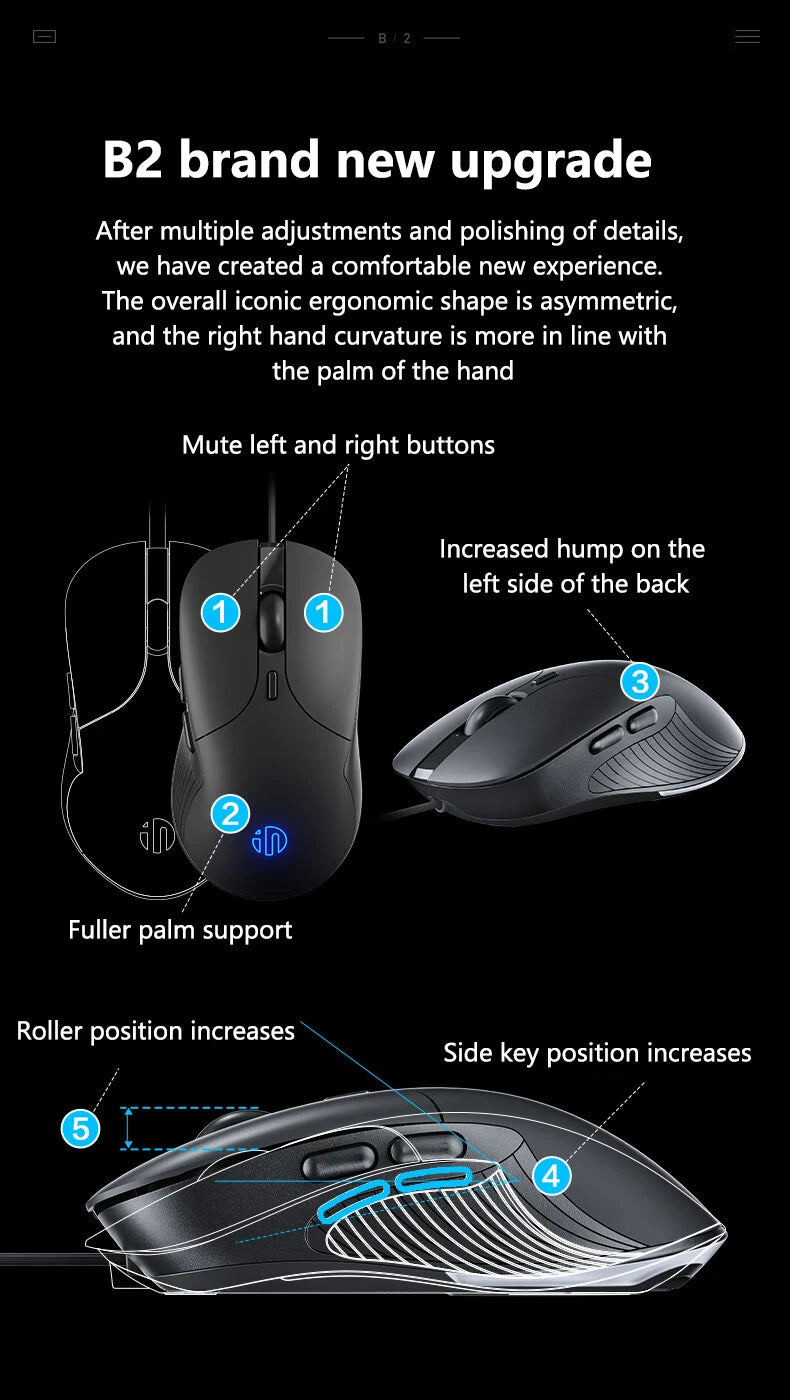 INPHIC B1 kabelgebundene USB-Maus, leise Office- und Gaming-Maus für PC und Laptops