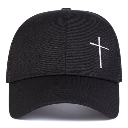 Unisex Cross Embroidery Baseball Net Caps Adjustable Casual Hats Spring and Summer Outdoor Sunscreen Hat