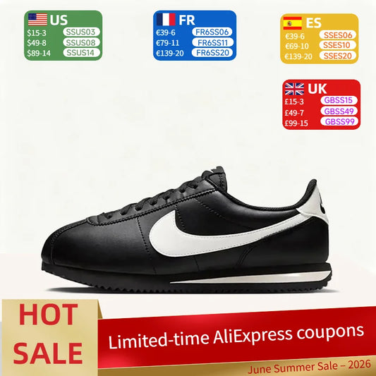 Nike Cortez Women's Casual, Lightweight, Durable, and Non-Slip Commuting and Running Shoes in Black and White DN1791-006