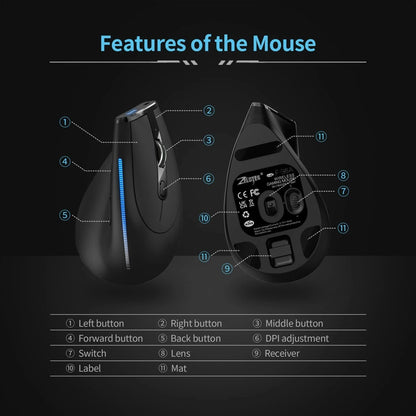 JOMAA 2.4G Wireless Vertical Mouse Rechargeable Ergonomic Mouse with 3 Adjustable DPI, USB Optical Wireless Mouse for Laptop, PC & Office