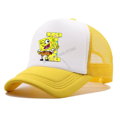 Spongebobs baseballkasket til børn og voksne – tegneseriefigur, bogstaver, mesh-kasket, kawaii, skygge, gul sommerkasket – til piger og drenge – tilbehør – gave