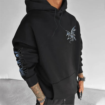 Classic Anime Yu Gi Oh Character Blue Eyed White Dragon Printed Male Autumn/Winter Thick and Wide Y2K Halloween COS Wide Hoodie