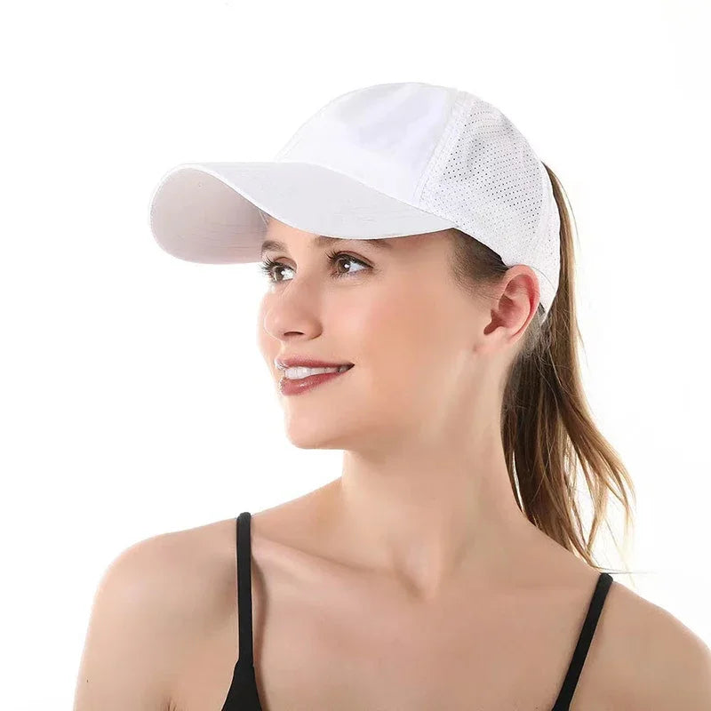 Casquette de baseball d'été, tenue de golf, casquette de sport et de loisirs à bande croisée pour queue de cheval, casquette à visière en forme de bec de canard en maille à séchage rapide