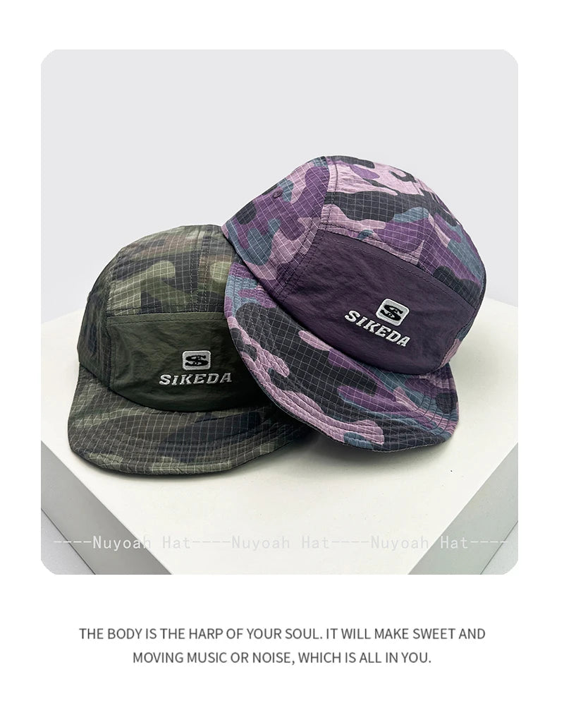 Unisexové kšiltovky CAMO s rychleschnoucí výšivkou písmen, sluneční kšiltovky s barevnými bloky, prodyšné osobní kšiltovky s šikmým kšiltem, univerzální kšiltovky