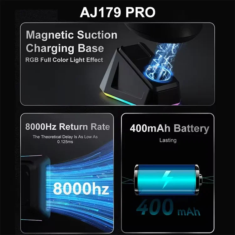 AJAZZ AJ179 PRO Wireless Gaming Mouse PAW3395, 26000 DPI Lightweight RGB Gaming Mouse with Charging Dock, Tri-Mode Ergonomic Mouse for PC & Laptop