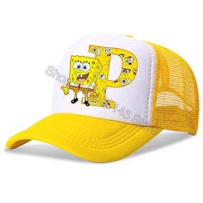 Spongebob-baseballkasketter til børn – kawaii-tegneserie med bogstaver – afslappet solhat til børn – justerbar kasket med skygge – fødselsdagsgaver