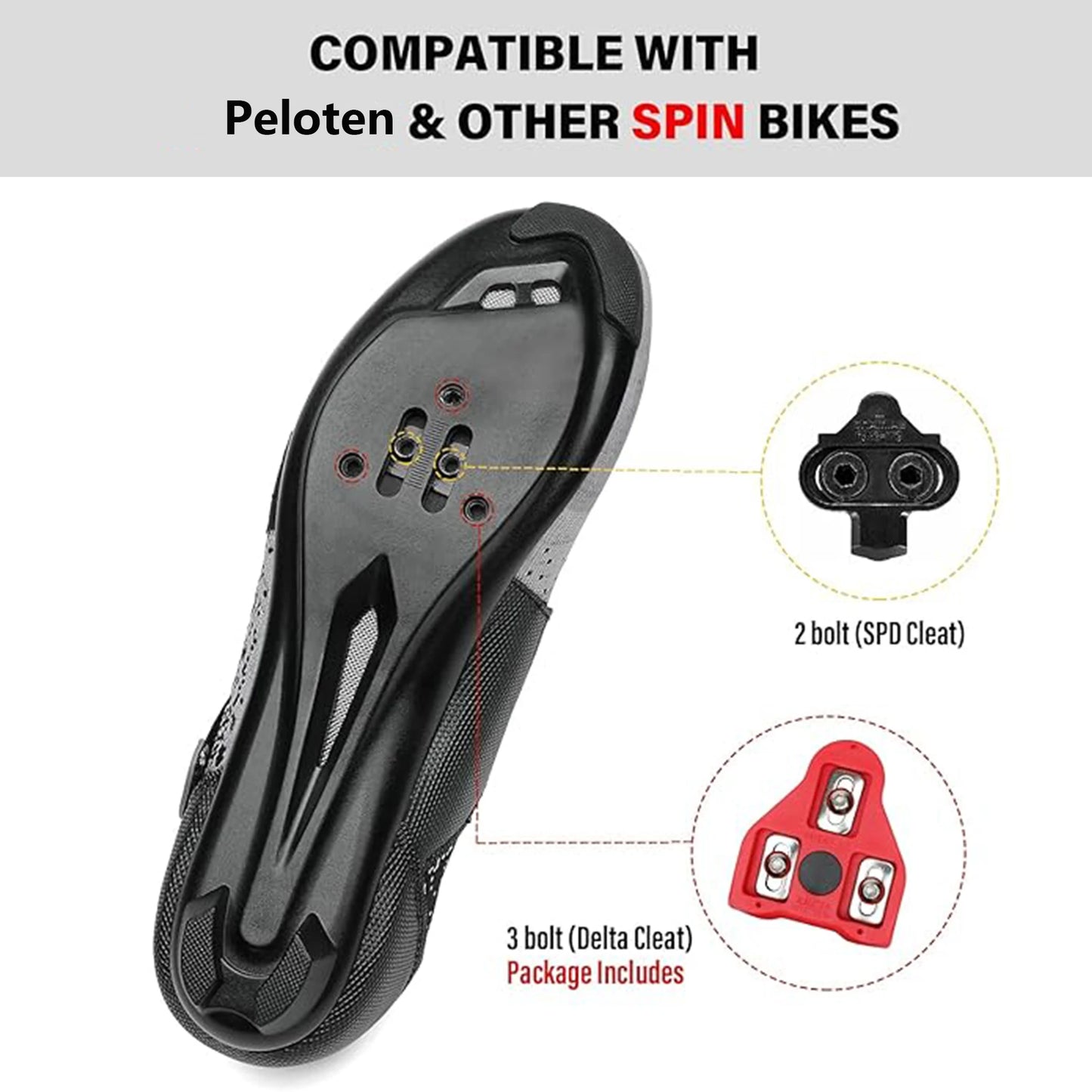 Unisex Cycling Shoes Compatible with Pelotan/SPD Indoor Road Riding Biking Bike Shoes with Delta Cleats Included for Men Women