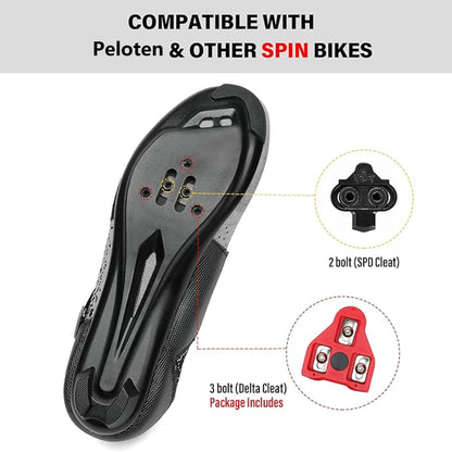 Unisex Cycling Shoes Compatible with Pelotan/SPD Indoor Road Riding Biking Bike Shoes with Delta Cleats Included for Men Women