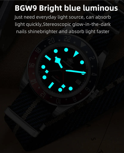 ADDIESDIVE GMT Quartz Watches Bubble Mirror Glass AD2044 Men's Sport Diver Watch 20Bar Waterproof Super Luminous Man WristWatch