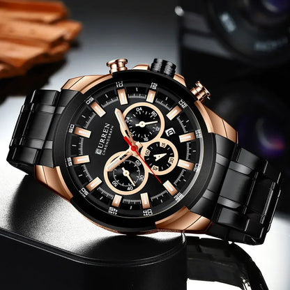 Montre chronographe pour homme CURREN, grand cadran de 48 mm, bracelet en acier inoxydable, trois sous-cadrans, montre-bracelet de sport à quartz, style luxueux