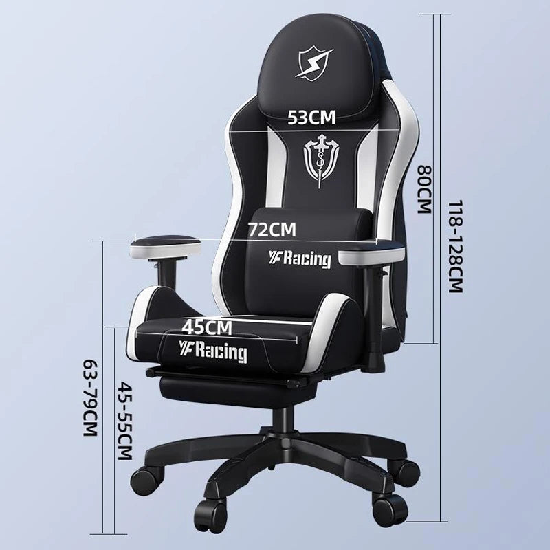 Gaming Chair with Latex Seat Cushion, Four-stage Pneumatic Cylinder, Removable Dual Headrest Adjustable Backrest, Office Chair