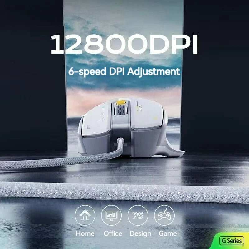 Ratón gaming con cable Inphic Pg1, iluminación RGB, programación de macros, 12800DPI, 6 botones, ratón para ordenador, tasa de sondeo de 1000hz