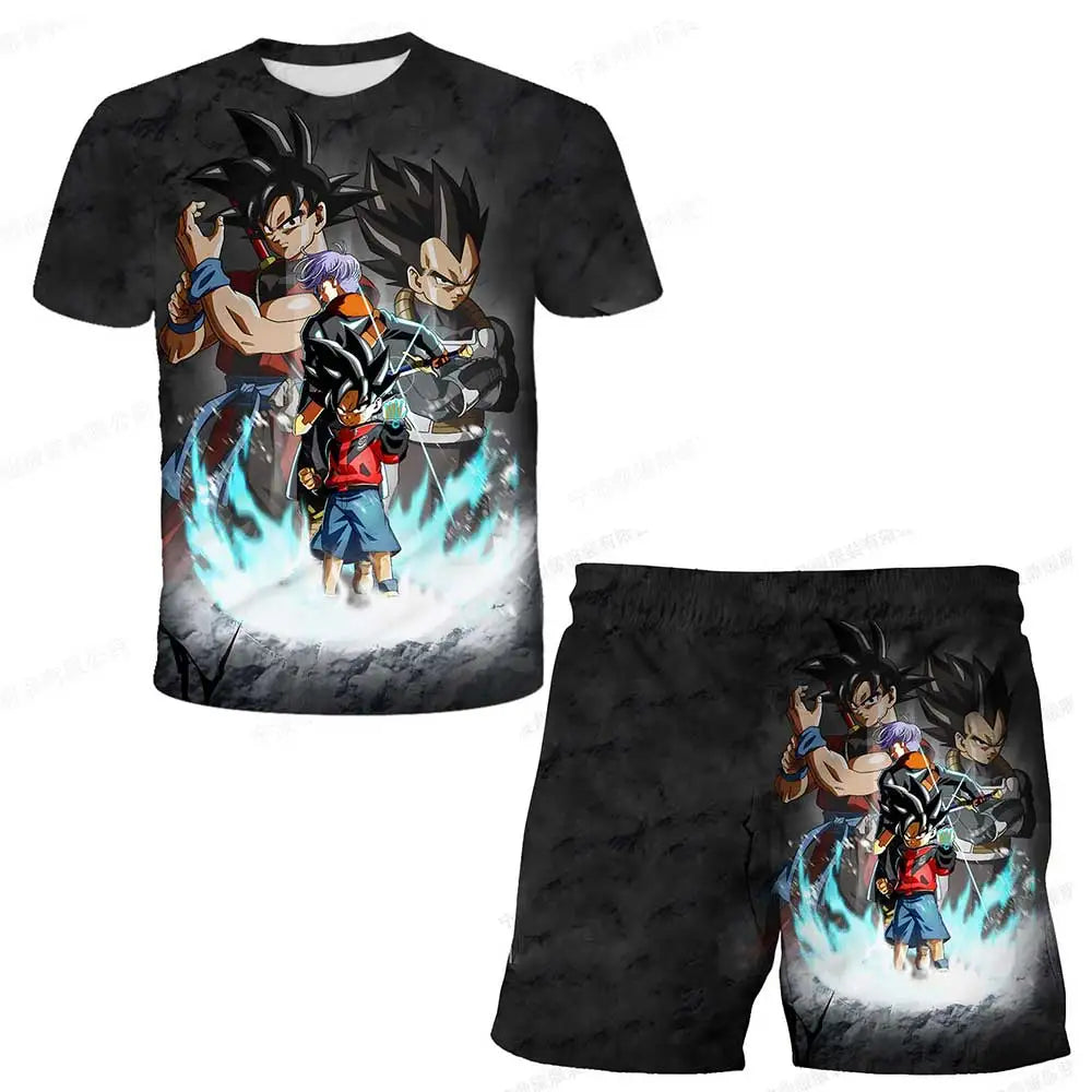 Japanese cartoon Dragon Ball Z T-shirt children's top T-shirt shorts two-piece set for summer boys T-shirt+shorts beach pants