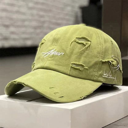 Gorra de béisbol unisex Asher con bordado, agujeros y aro de hierro, ajustable, para actividades al aire libre, primavera y otoño, informal, con protección solar