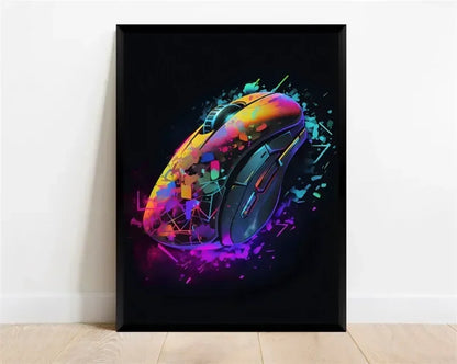 Póster Néon de Personagem de Videojogo com Gamepad, Auscultadores, Futebol e Basquetebol em Tela — Arte de Parede para Decoração de Quarto Gaming