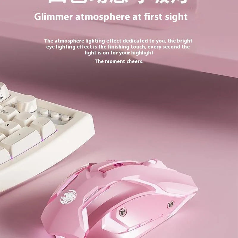 Ratón gaming Frontline rosa con cable, silencioso, mecánico, esports, inalámbrico Bluetooth para oficina, ordenador, diseño atractivo y estilo cute para chica