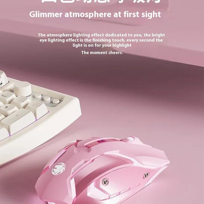 Ratón gaming Frontline rosa con cable, silencioso, mecánico, esports, inalámbrico Bluetooth para oficina, ordenador, diseño atractivo y estilo cute para chica