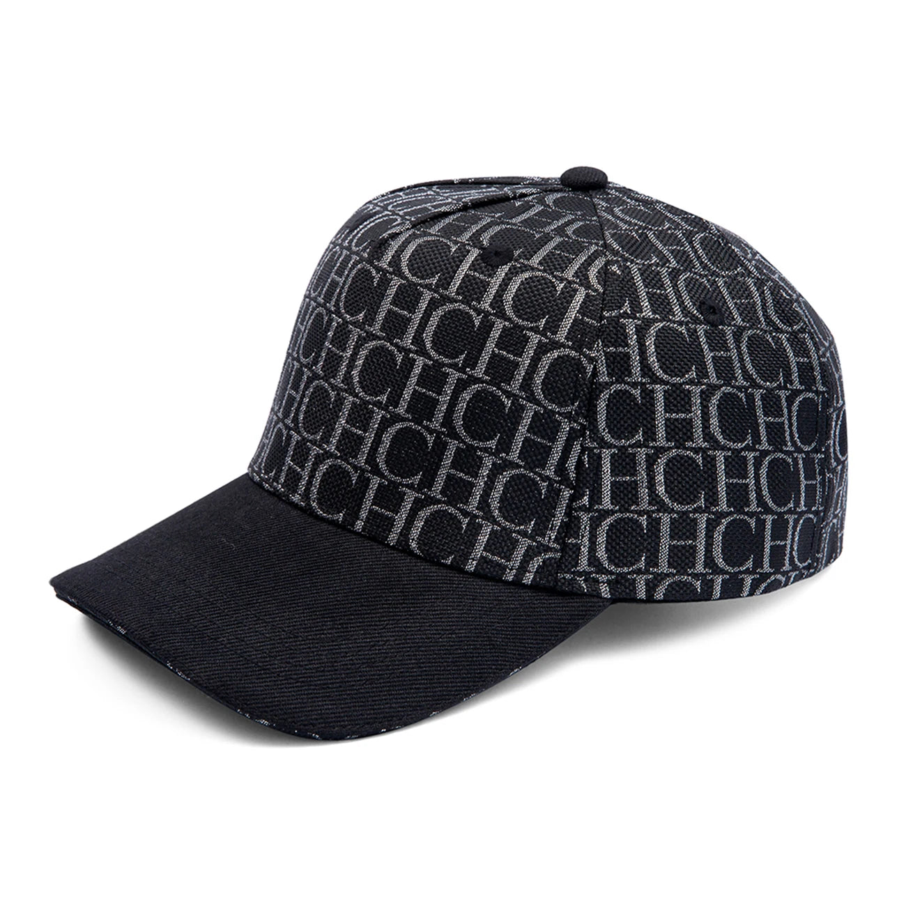 CH Monogram Print Baseball Cap Structured Adjustable Unisex Dad Hat Sun Visor Streetwear Black Woven Fabric Casual Cap