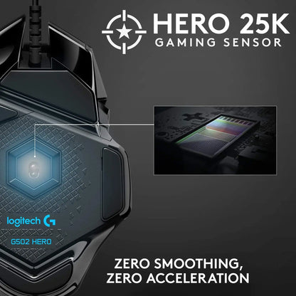 Logitech G502 HERO High Performance Wired Gaming Mouse HERO 25K Sensor 25,600 DPI RGB Adjustable Weights 11 Buttons PC/Mac Mouse