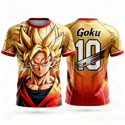 Summer 2026Dragon Ball Wukong "Super Saiya" No. 10 Football Theme 3D Printed Breathable Quick Dry T-shirt Adult Parent-child Top